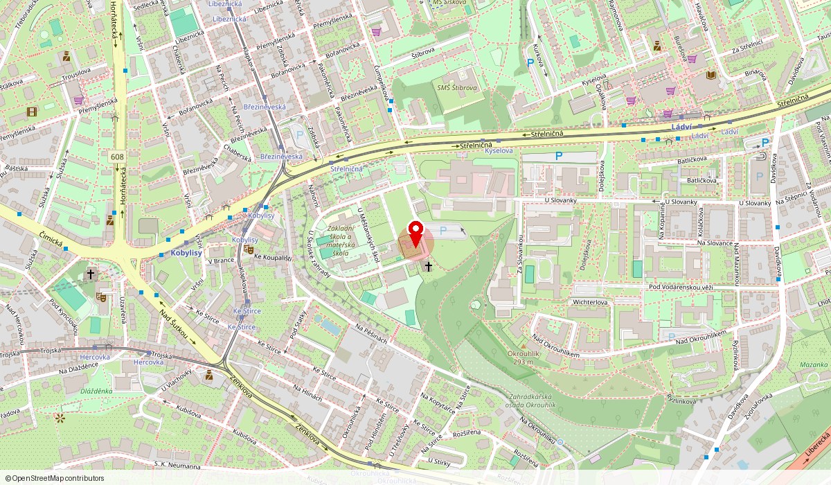 Mapa s vyznačeným místem provozovny: U školské zahrady ev.č. 20, 182 00 Praha-Kobylisy